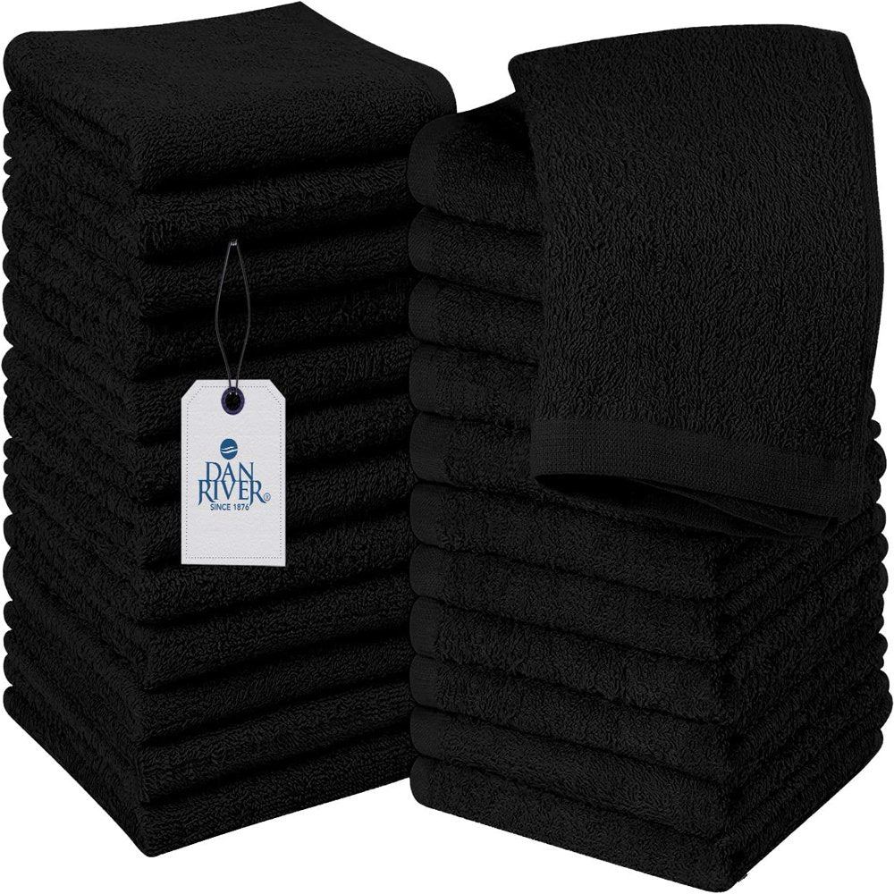 Bath Towel Set Bathroom Washcloth Face Hand Towels 100% Cotton Black  24-Piece