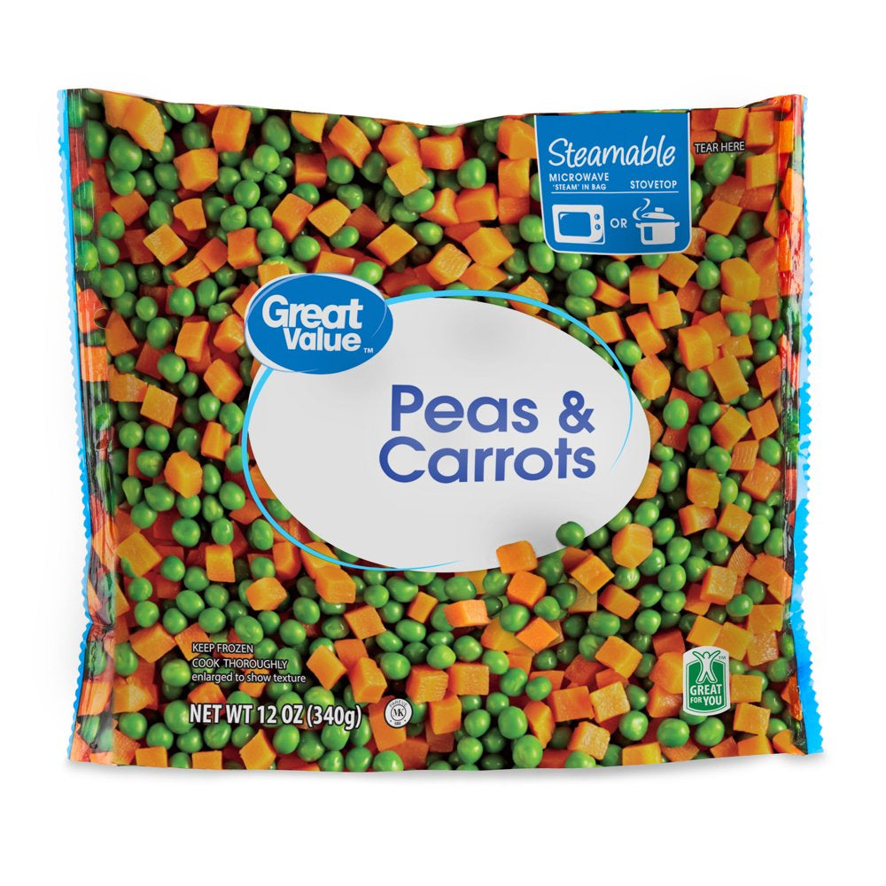 Great Value Frozen Peas & Carrots, Gluten-Free, 12 Oz Steamable Bag