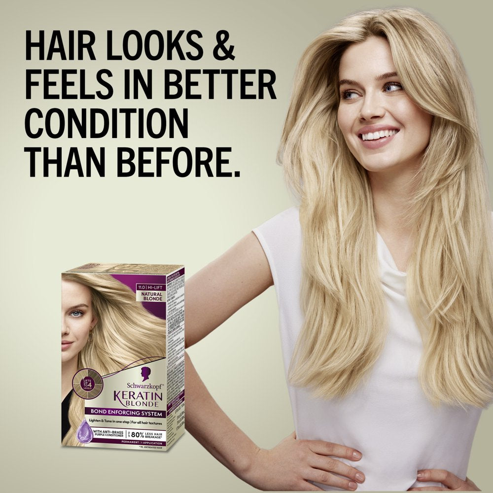 Schwarzkopf Keratin Blonde Hair Dye Natural Blonde 11.0, Hi-Lift Permanent Color, 1 Application - Hair Color Enriched with Keratin, Lightens up to 4 Levels and Protects Hair from Breakage*