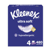 Kleenex Ultra Soft Facial Tissues, 4 Flat Boxes, 120 White Tissues per Box, 3-Ply