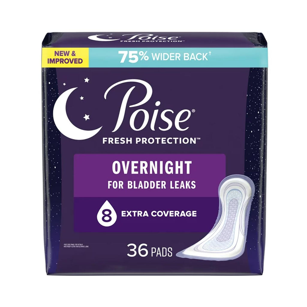 Poise Incontinence Pads for Women, 8 Drop, Overnight Absorbency, Extra-Coverage, 36Ct