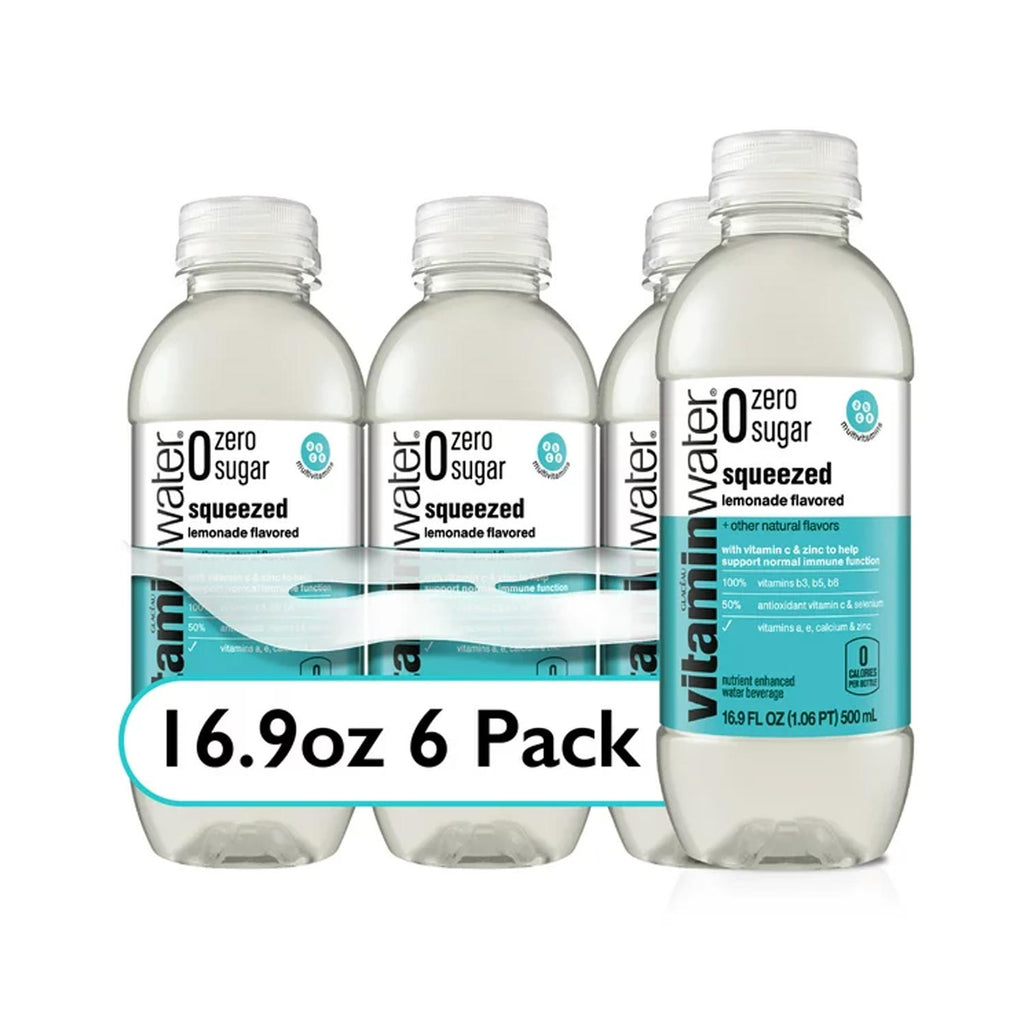 Vitaminwater zero sugar squeezed electrolyte enhanced water, lemonade, 16.9 fl oz, 6 count bottles