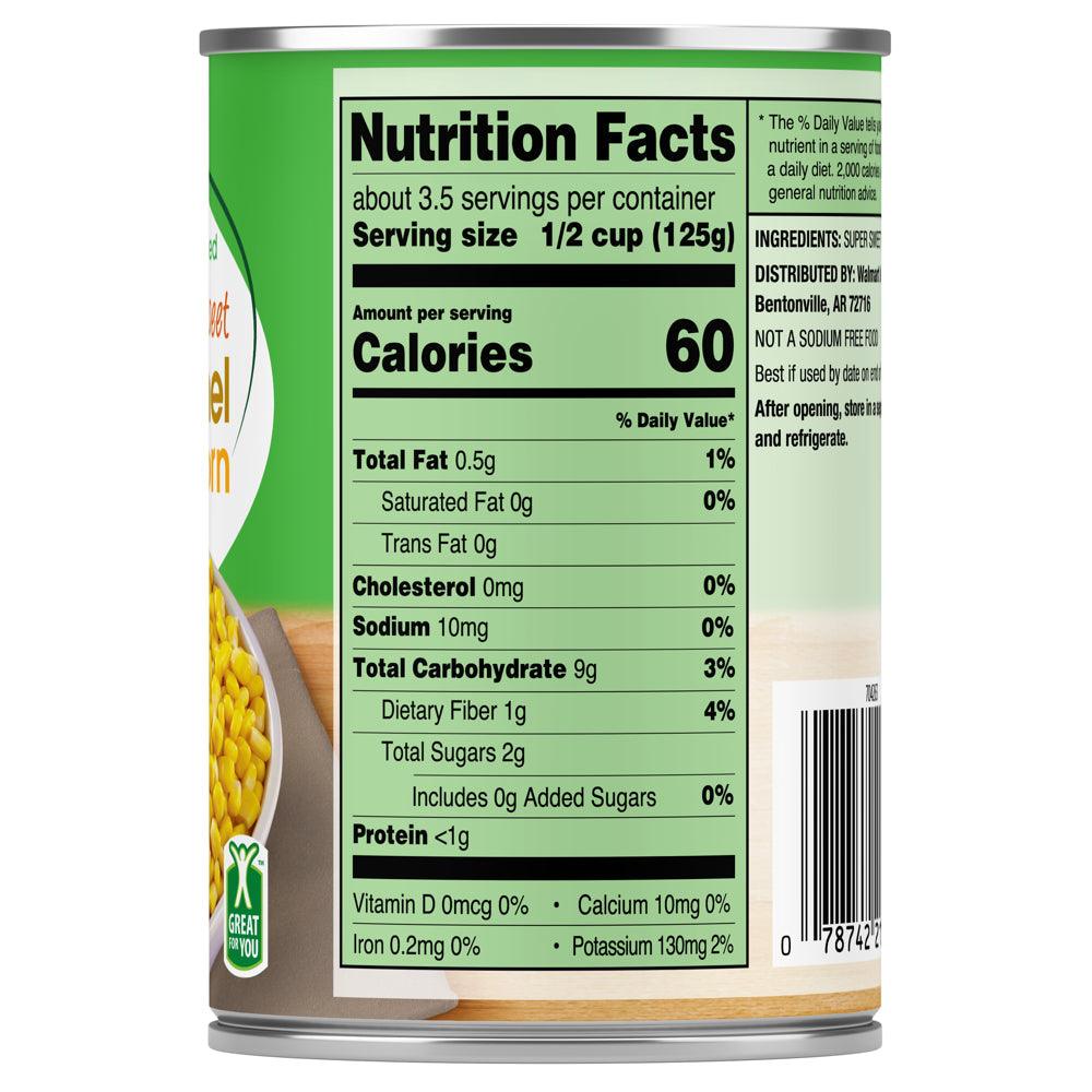 (12 Cans) Great Value No Salt Added Sweet Corn, 15 Oz