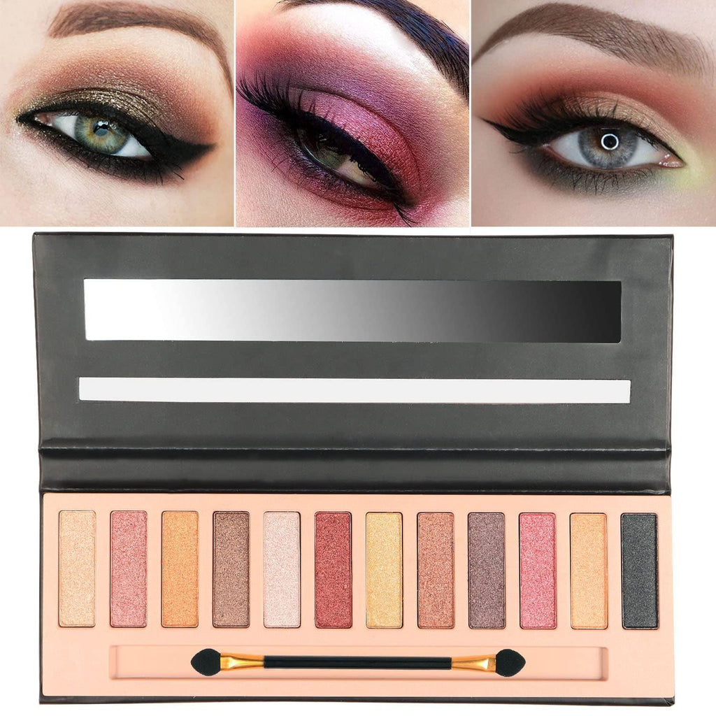 2 Pcs 12 Colors Eye Shadow Palette,Nude Matte Smokey Shimmer Glitter Eyeshadow Palette,Texture Pigmented Blendable Rich Colors,Waterproof Professional Beauty Makeup Palette Kit with Double-Ended Makeup Brush(A Matte + B Pearlescent)