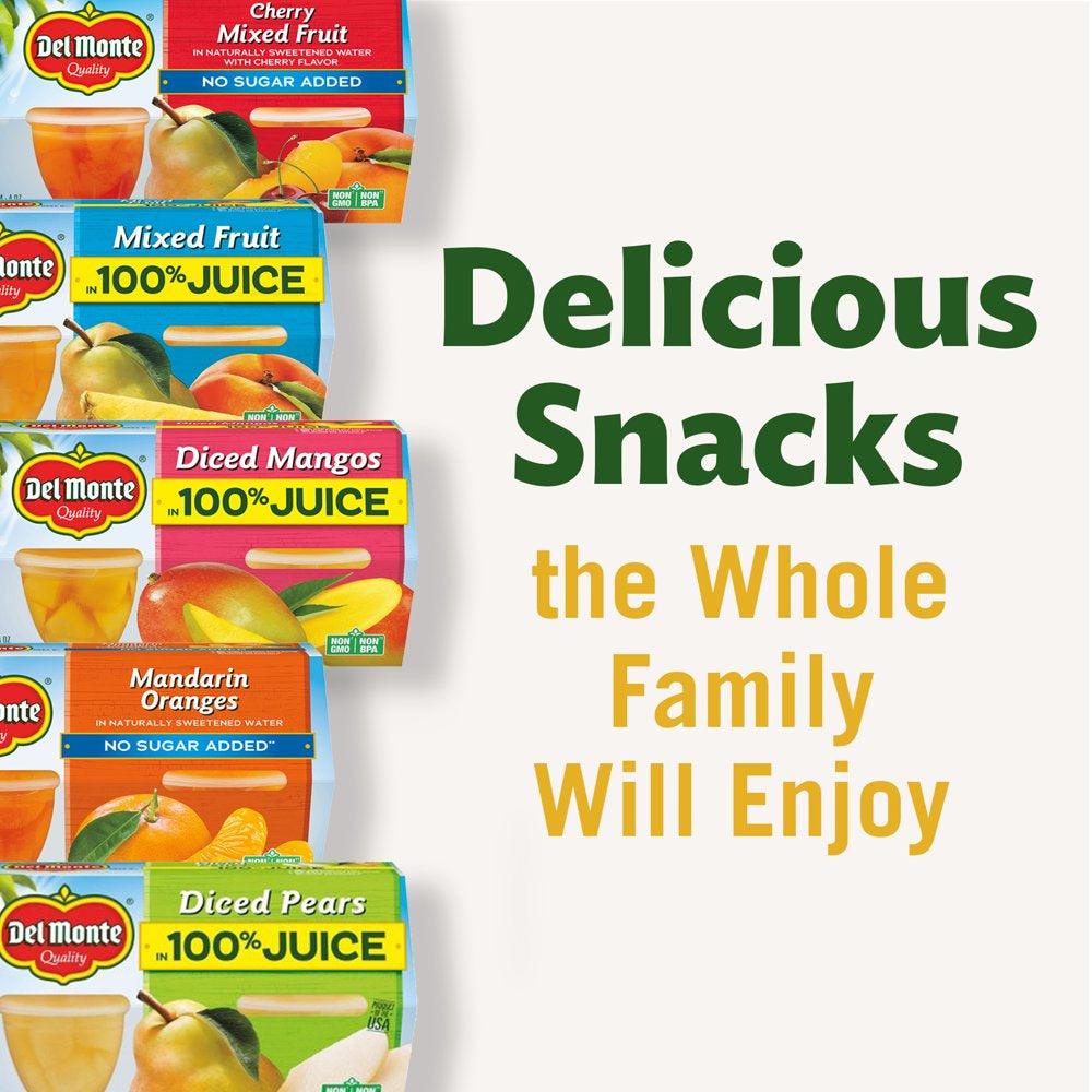 (12 Cups) Del Monte Diced Peaches Fruit Cup Snacks, 100% Juice, 4 Oz