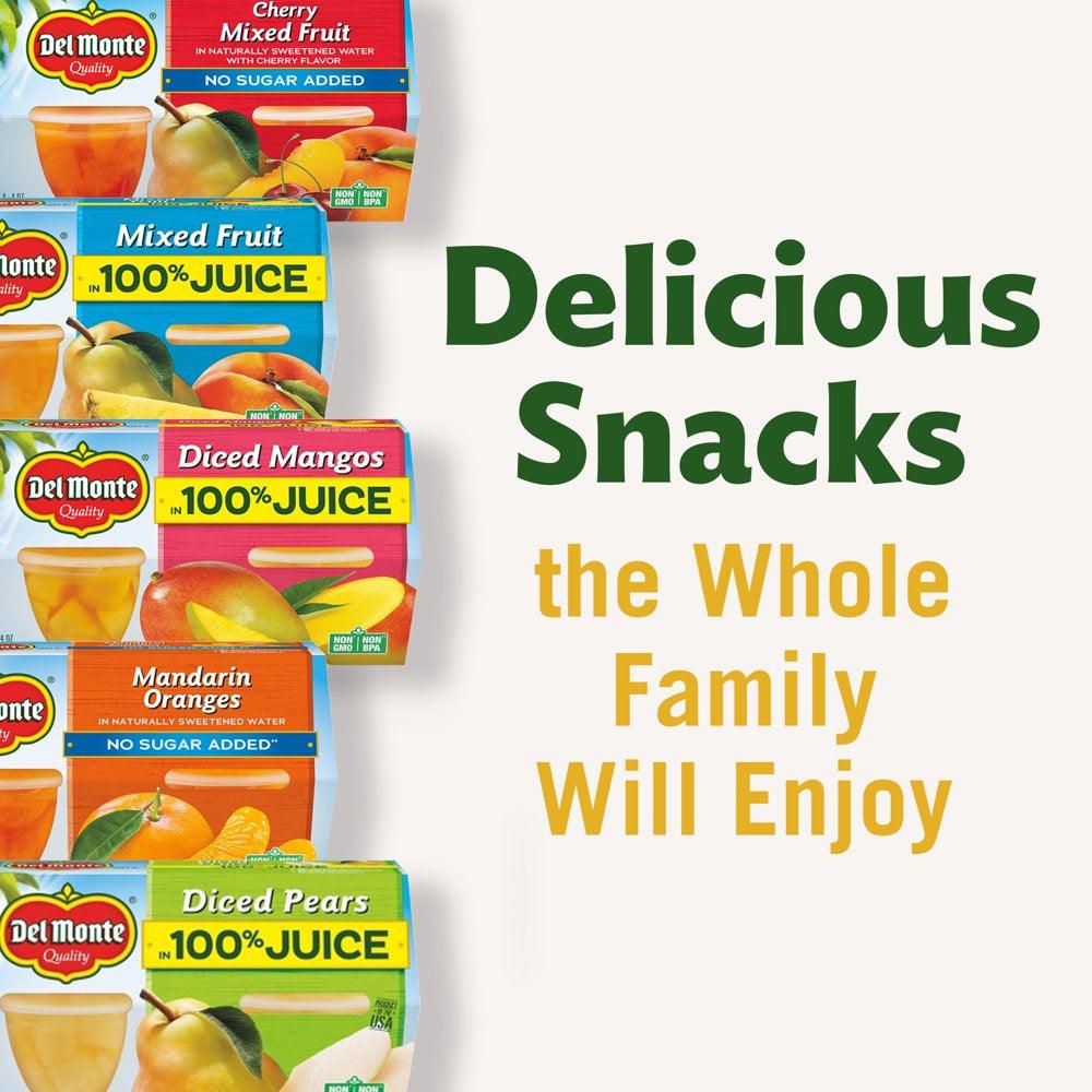 (12 Cups) Del Monte Fruit Cup Snacks, Family Pack, No Sugar Added, 4 Oz