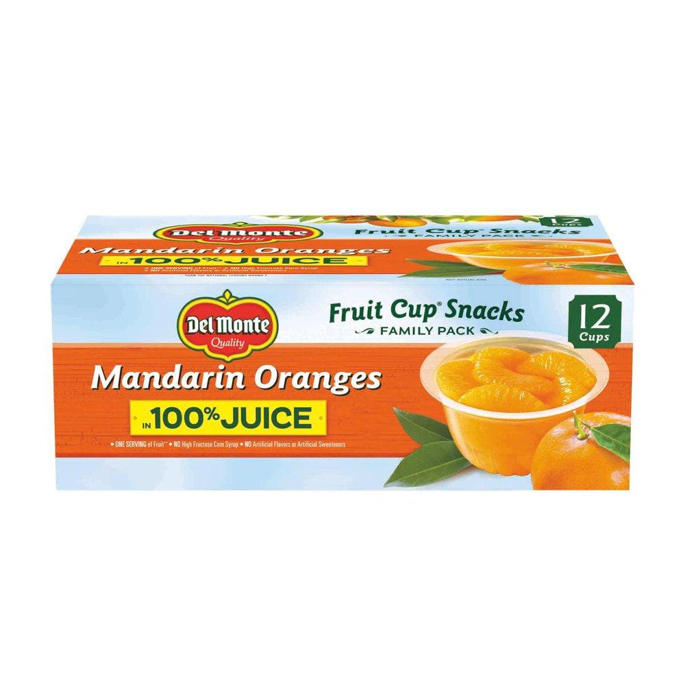 (12 Cups) Del Monte Mandarin Oranges Fruit Cup Snacks, 100% Juice, 4 Oz