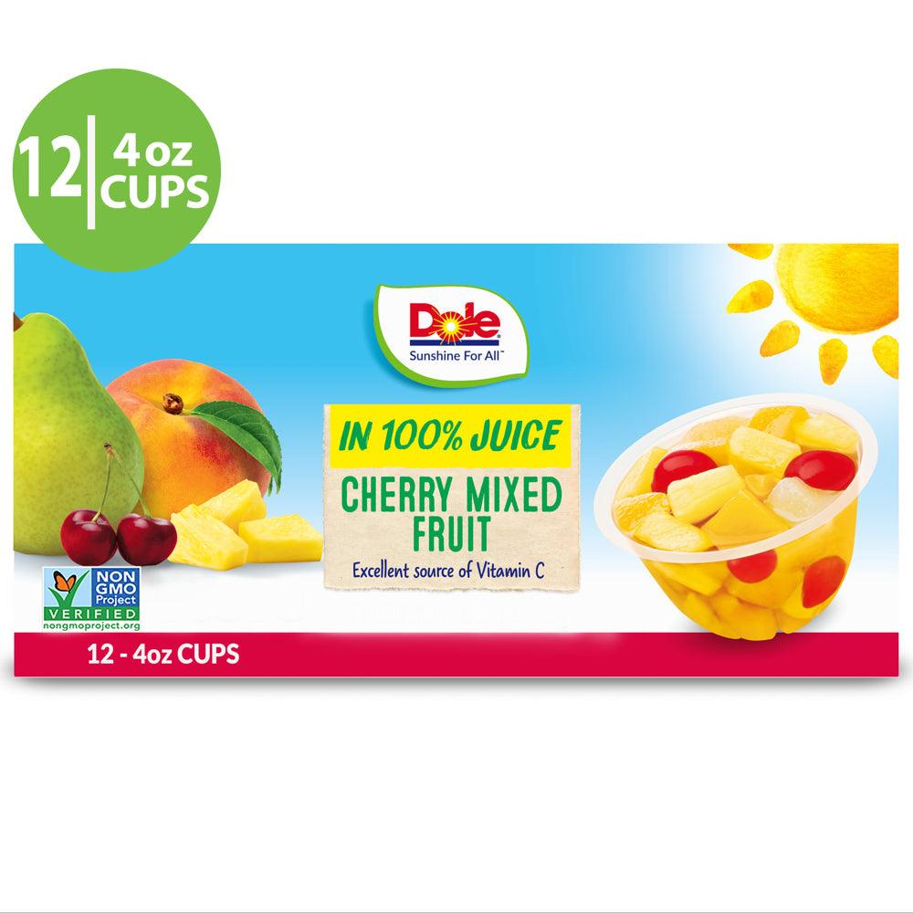 (12 Cups) Dole Fruit Bowls Cherry Mixed Fruit in 100% Fruit Juice, 4 Oz