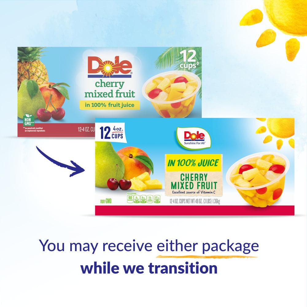 (12 Cups) Dole Fruit Bowls Cherry Mixed Fruit in 100% Fruit Juice, 4 Oz