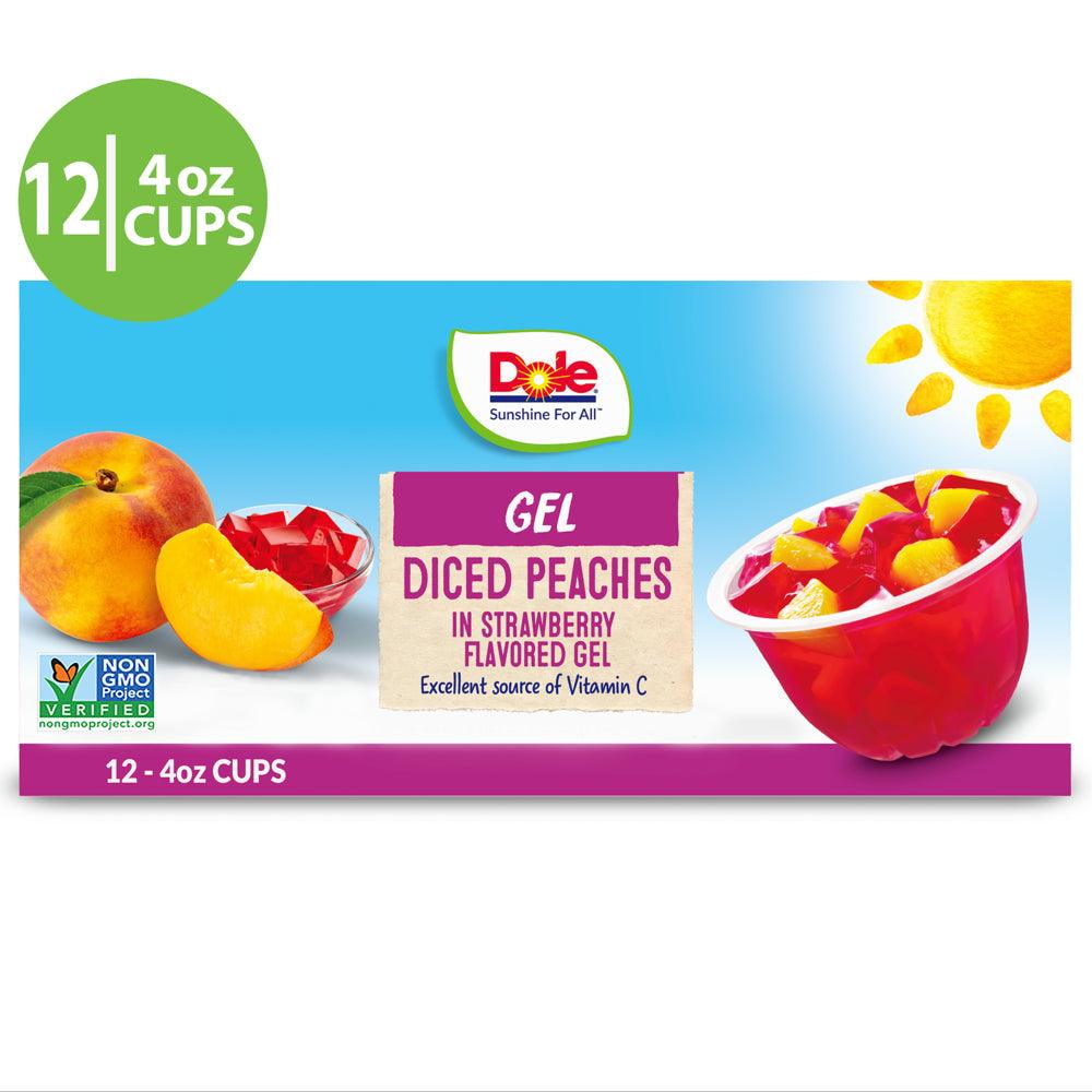 (12 Cups) Dole Fruit Bowls Diced Peaches in Strawberry Gel, 4.3 Oz