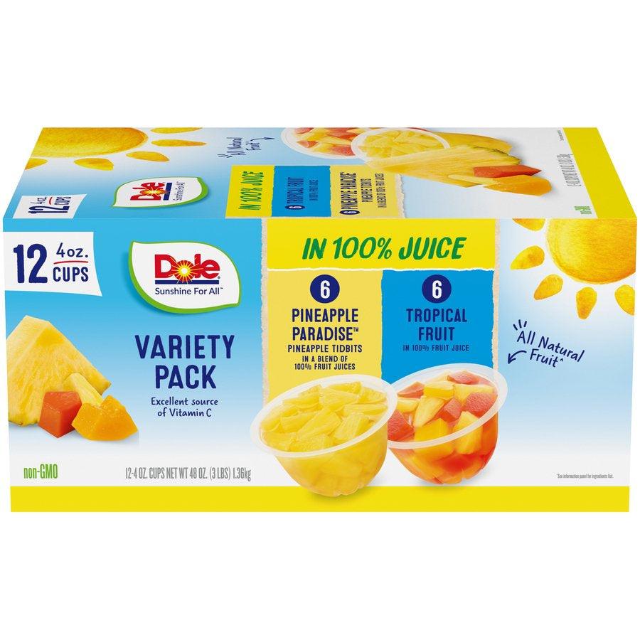 (12 Cups) Dole Fruit Bowls in 100% Fruit Juice Variety Pack, 4 Oz