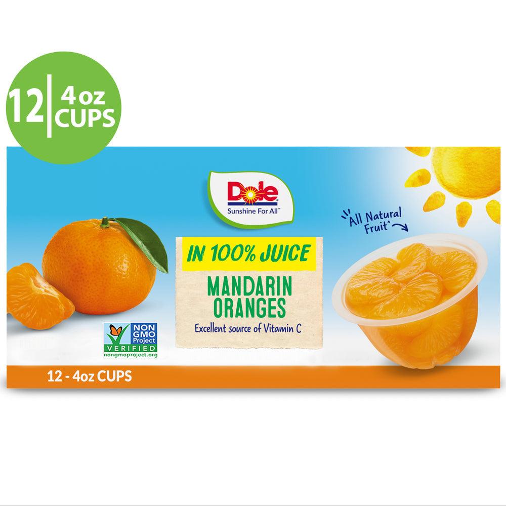 (12 Cups) Dole Fruit Bowls Mandarin Oranges in 100% Fruit Juice, 4 Oz