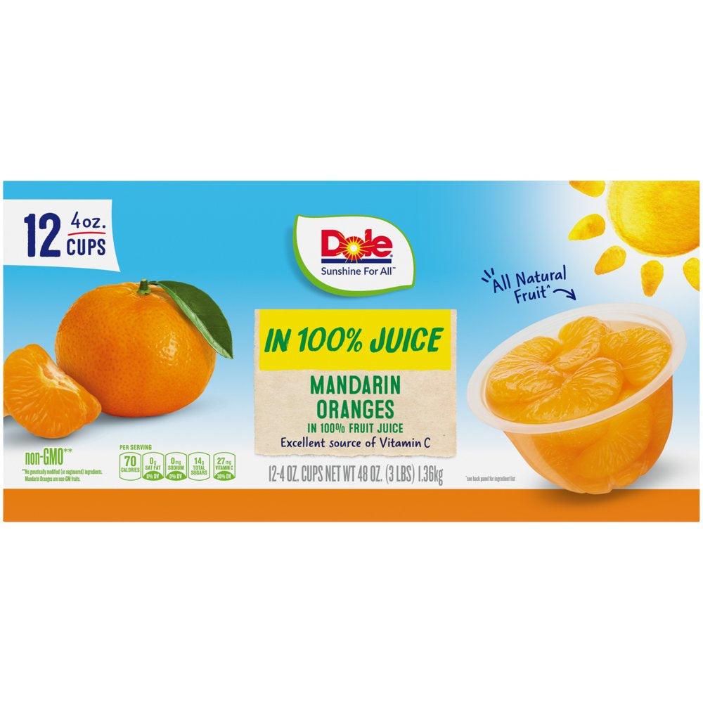 (12 Cups) Dole Fruit Bowls Mandarin Oranges in 100% Fruit Juice, 4 Oz