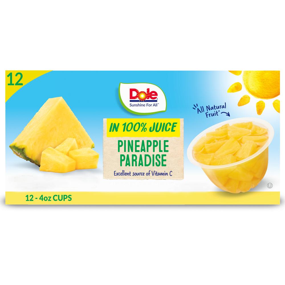 (12 Cups) Dole Fruit Bowls Pineapple Paradise Tidbits in 100% Fruit Juice, 4 Oz