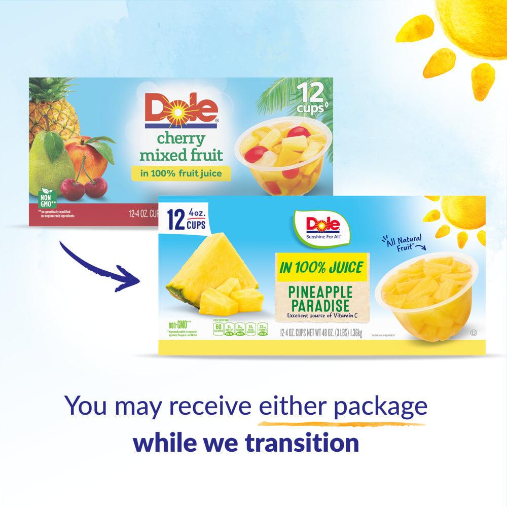 (12 Cups) Dole Fruit Bowls Pineapple Paradise Tidbits in 100% Fruit Juice, 4 Oz