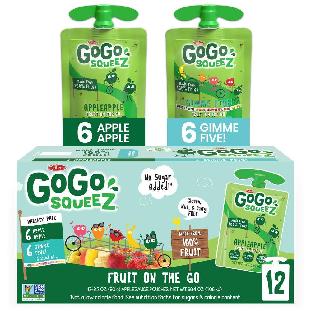 (12 Pack) Gogo Squeez Apple Apple and Gimme 5 Applesauce Pouch, 3.2 Oz, 12 Pack