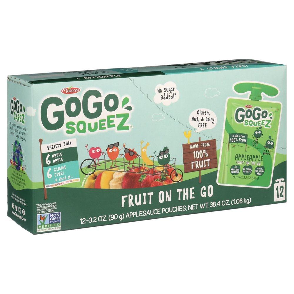 (12 Pack) Gogo Squeez Apple Apple and Gimme 5 Applesauce Pouch, 3.2 Oz, 12 Pack