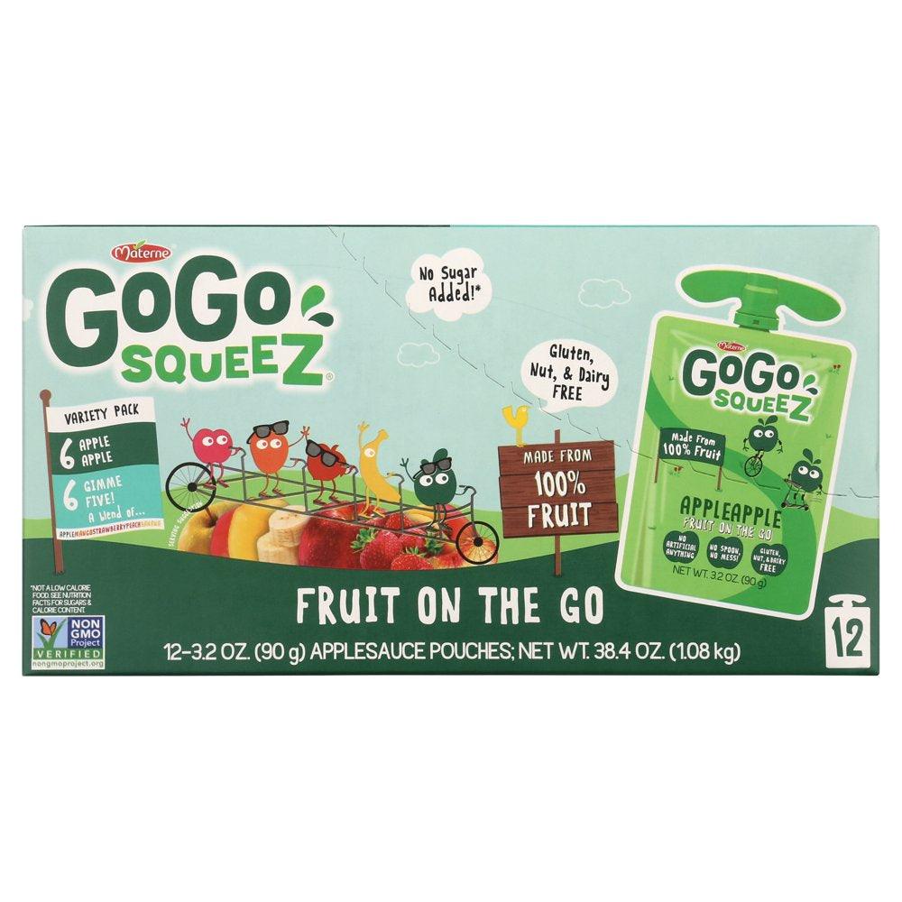 (12 Pack) Gogo Squeez Apple Apple and Gimme 5 Applesauce Pouch, 3.2 Oz, 12 Pack