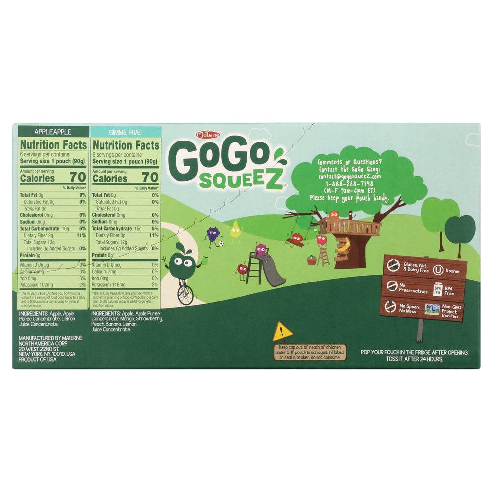 (12 Pack) Gogo Squeez Apple Apple and Gimme 5 Applesauce Pouch, 3.2 Oz, 12 Pack