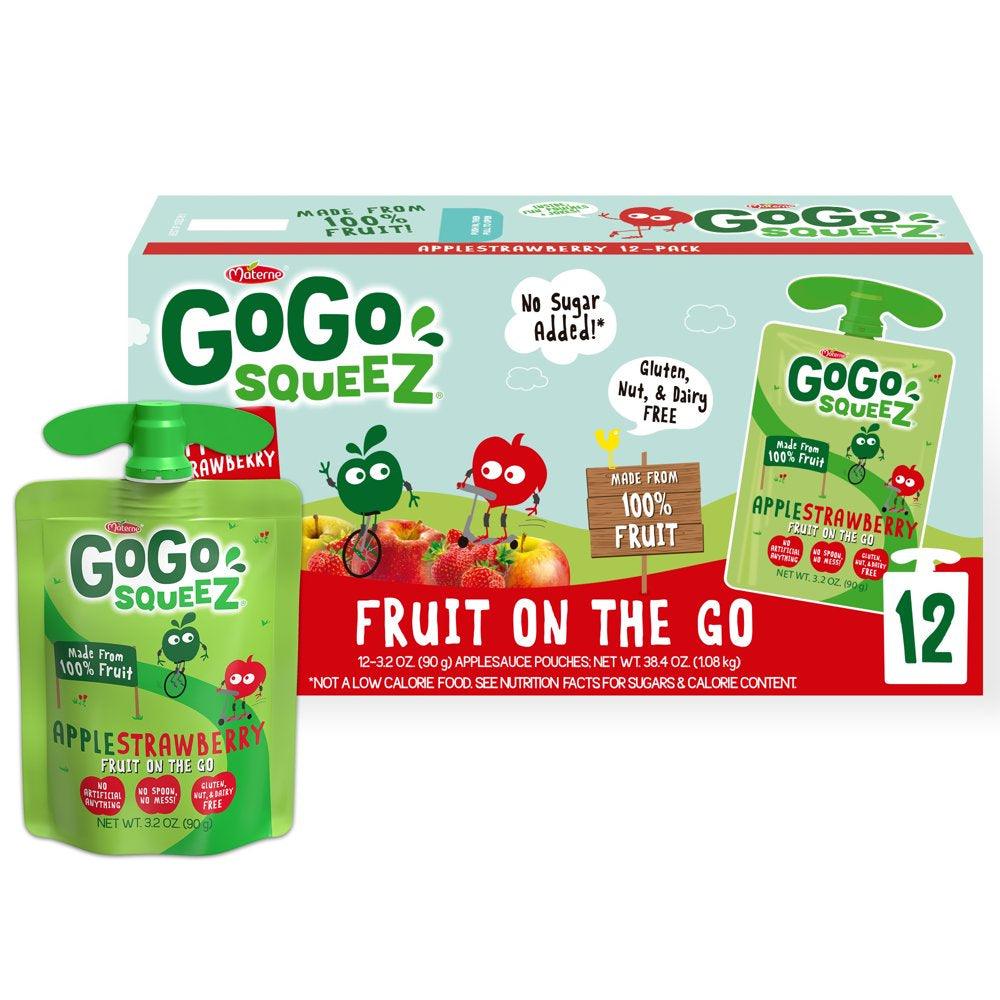 (12 Pack) Gogo Squeez Apple Strawberry Applesauce Snack Pouch, 3.2 Oz, 12 Pack