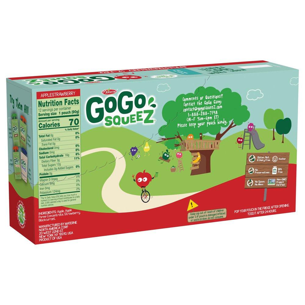 (12 Pack) Gogo Squeez Apple Strawberry Applesauce Snack Pouch, 3.2 Oz, 12 Pack