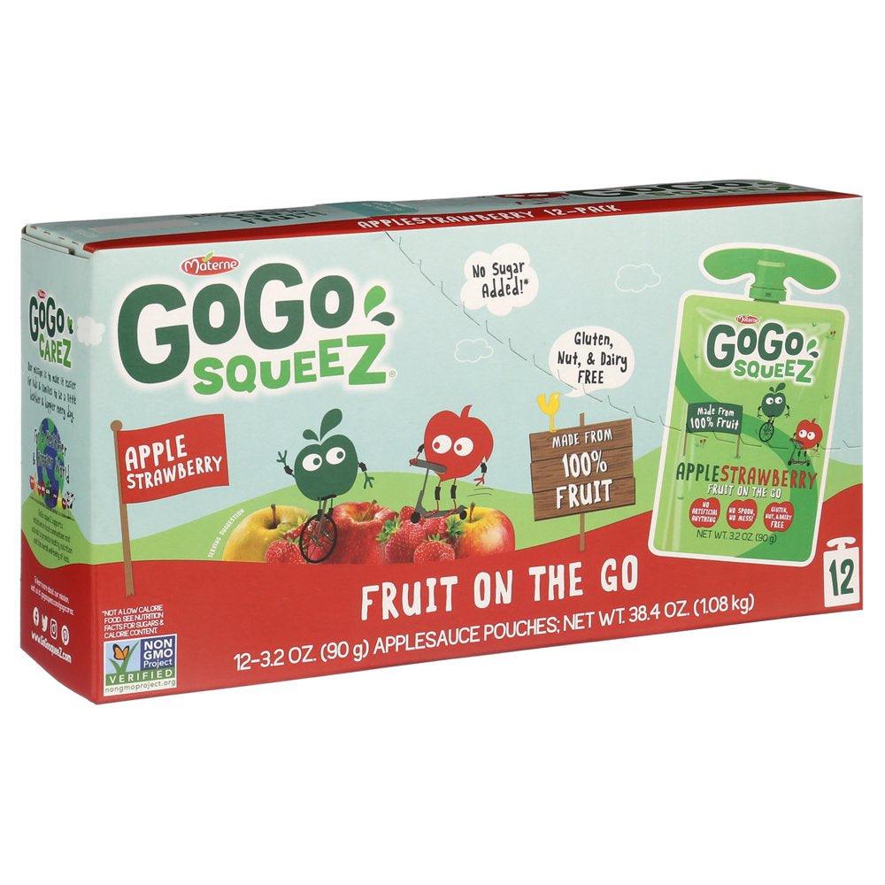 (12 Pack) Gogo Squeez Apple Strawberry Applesauce Snack Pouch, 3.2 Oz, 12 Pack