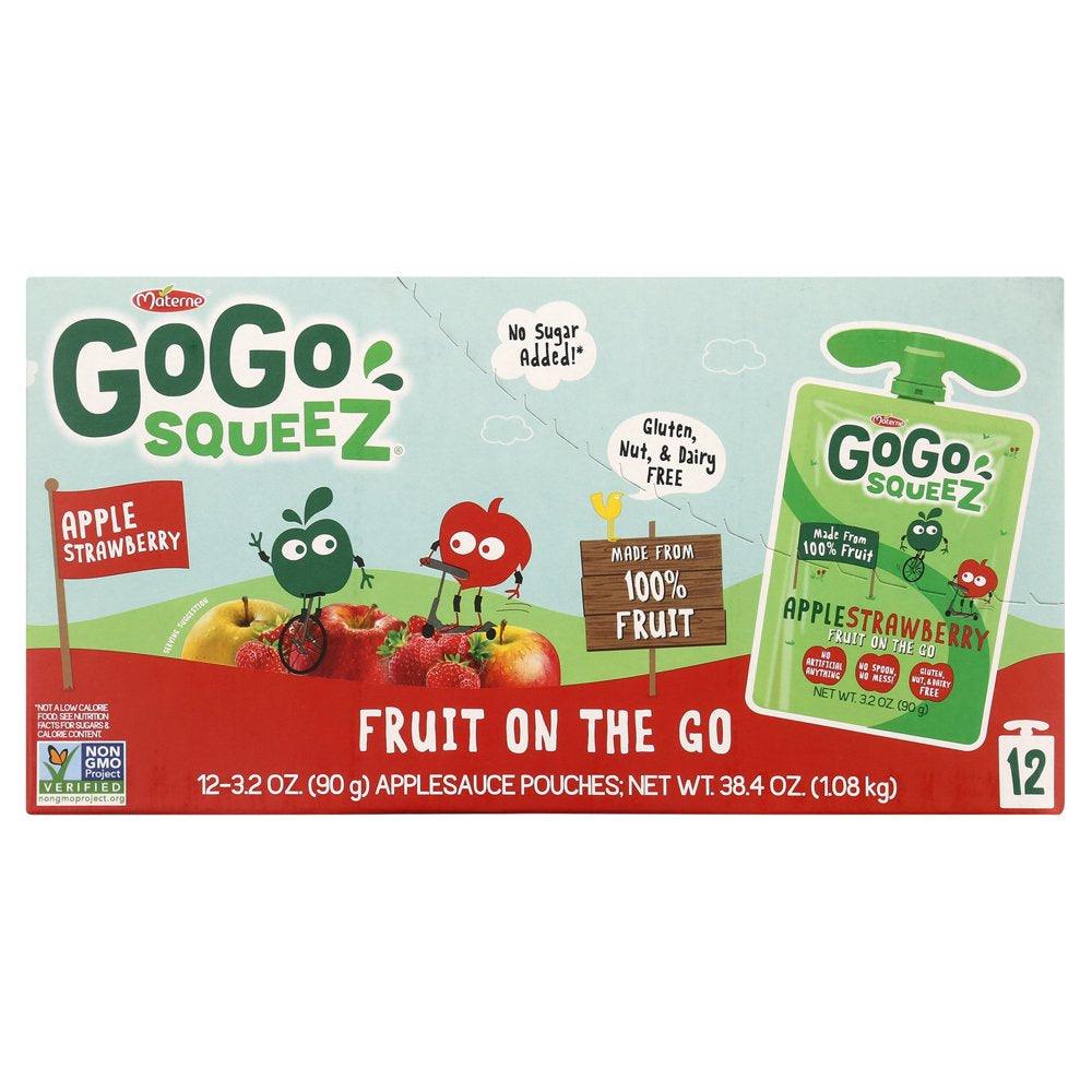 (12 Pack) Gogo Squeez Apple Strawberry Applesauce Snack Pouch, 3.2 Oz, 12 Pack