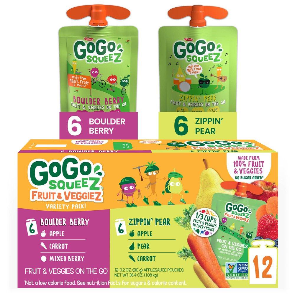 (12 Pack) Gogo Squeez Fruit & Veggiez Apple Pear and Berry Pouch, 3.2 Oz, 12 Pack