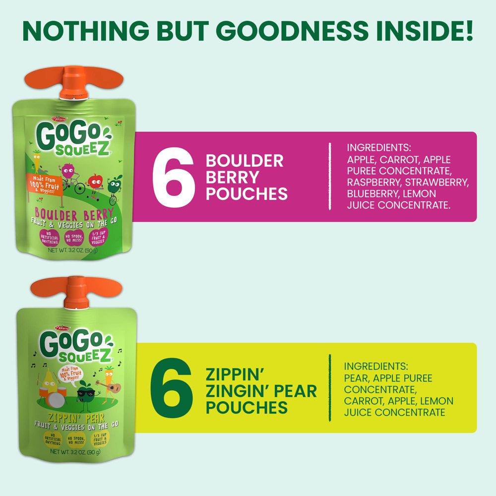 (12 Pack) Gogo Squeez Fruit & Veggiez Apple Pear and Berry Pouch, 3.2 Oz, 12 Pack