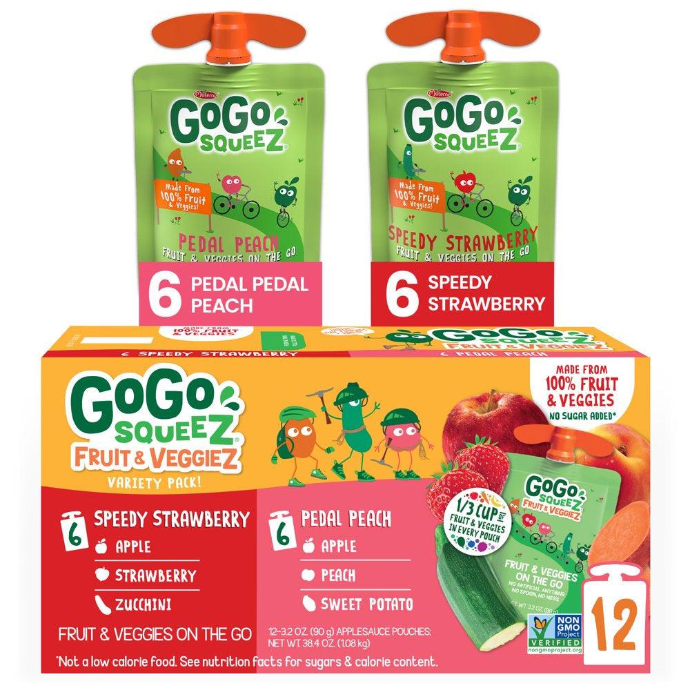 (12 Pack) Gogo Squeez Fruit & Veggiez Peach, Strawberry Pouch, 3.2 Oz, 12 Pack