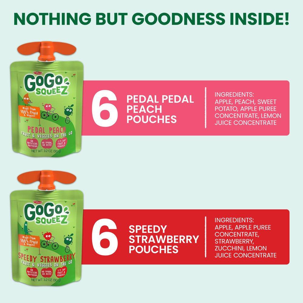 (12 Pack) Gogo Squeez Fruit & Veggiez Peach, Strawberry Pouch, 3.2 Oz, 12 Pack