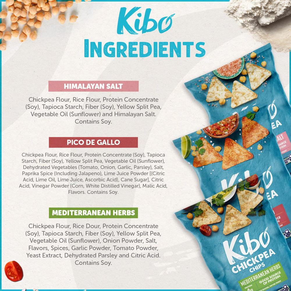 12-Pack Kibo Foods Chickpea Chips Super Snack Set (Himalayan Salt, Mediterranean Herbs, Pico De Gallo)| Gluten Free, Plant-Based, High Protein, Vegan Snacks, Non-Gmo, Kosher 1Oz Bags| Kibo Foods