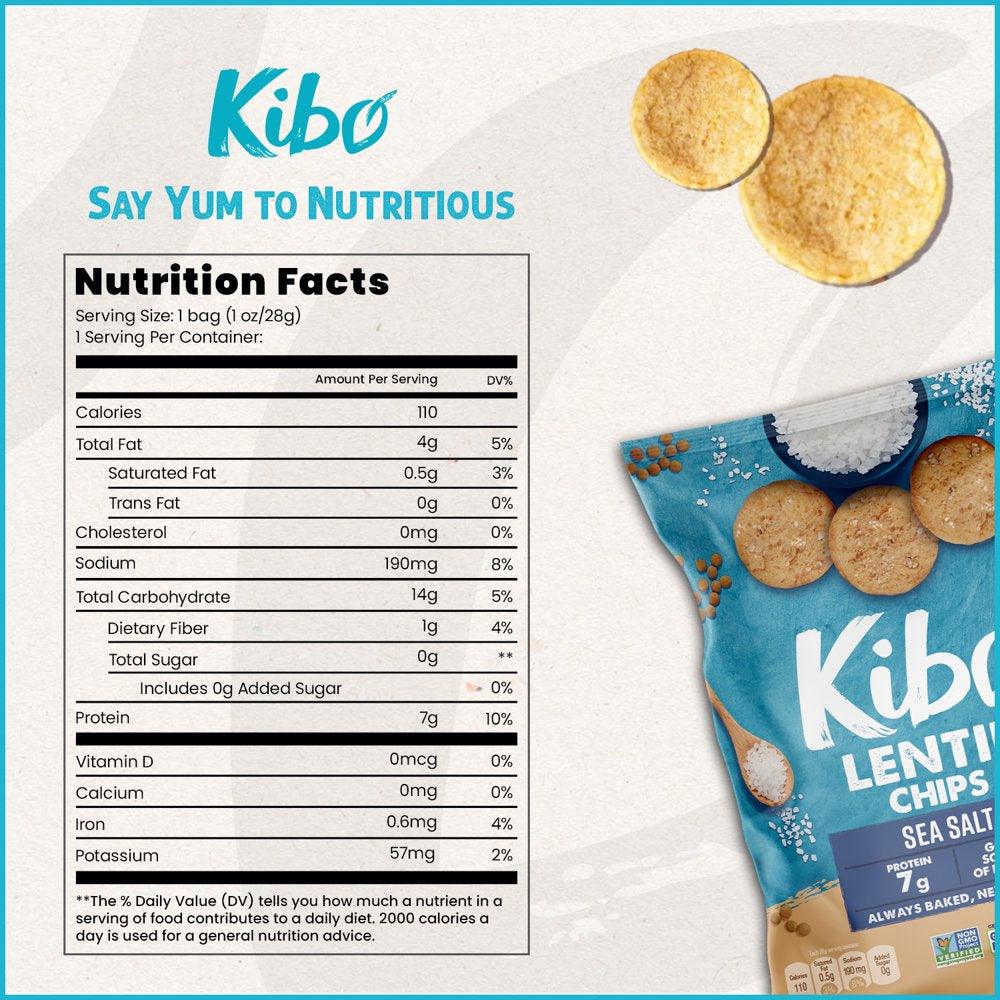 12-Pack Kibo Foods Sea Salt Lentil Chips | Gluten-Free, Preservative-Free & Healthy for You | High Protein, Plant-Based, Vegan Snacks, Non-Gmo, Kosher 1Oz Bags