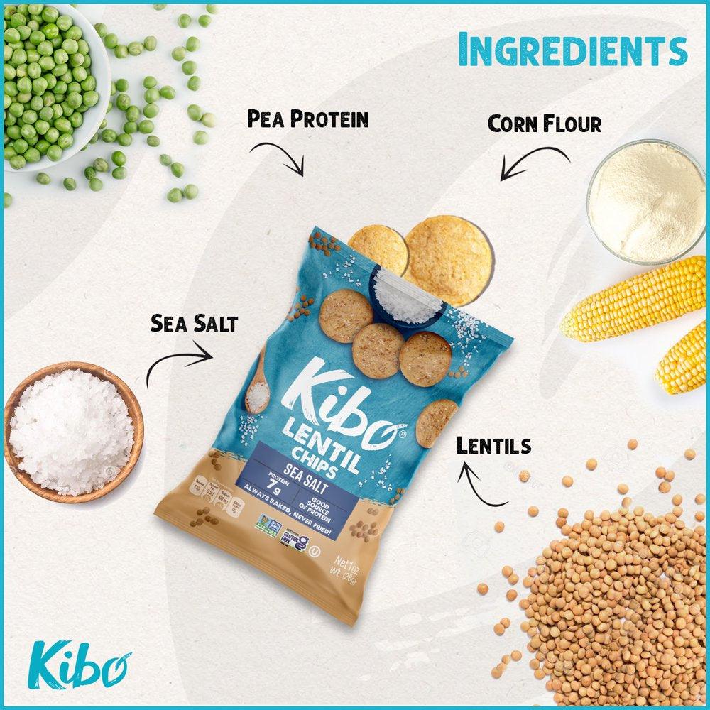 12-Pack Kibo Foods Sea Salt Lentil Chips | Gluten-Free, Preservative-Free & Healthy for You | High Protein, Plant-Based, Vegan Snacks, Non-Gmo, Kosher 1Oz Bags