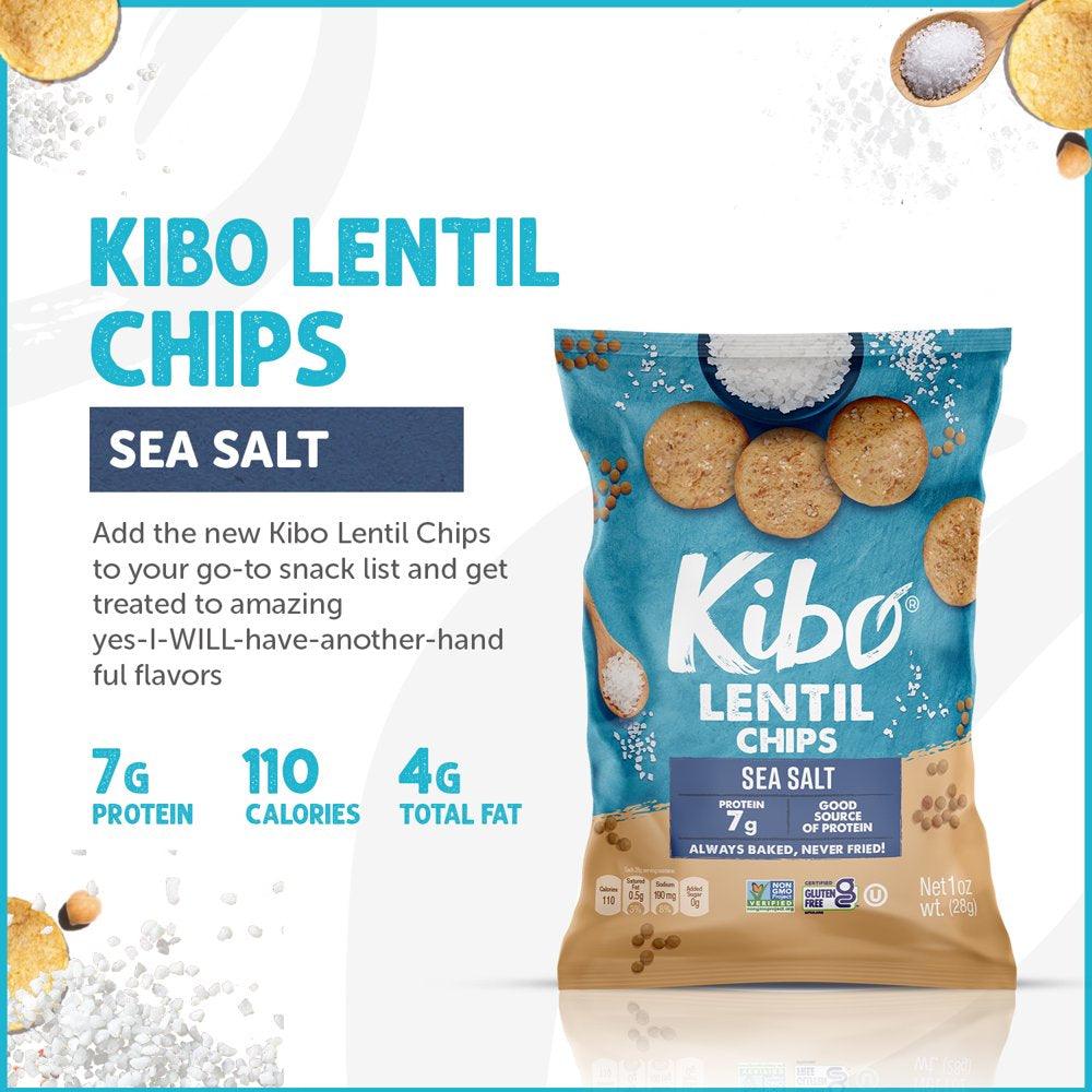 12-Pack Kibo Foods Sea Salt Lentil Chips | Gluten-Free, Preservative-Free & Healthy for You | High Protein, Plant-Based, Vegan Snacks, Non-Gmo, Kosher 1Oz Bags