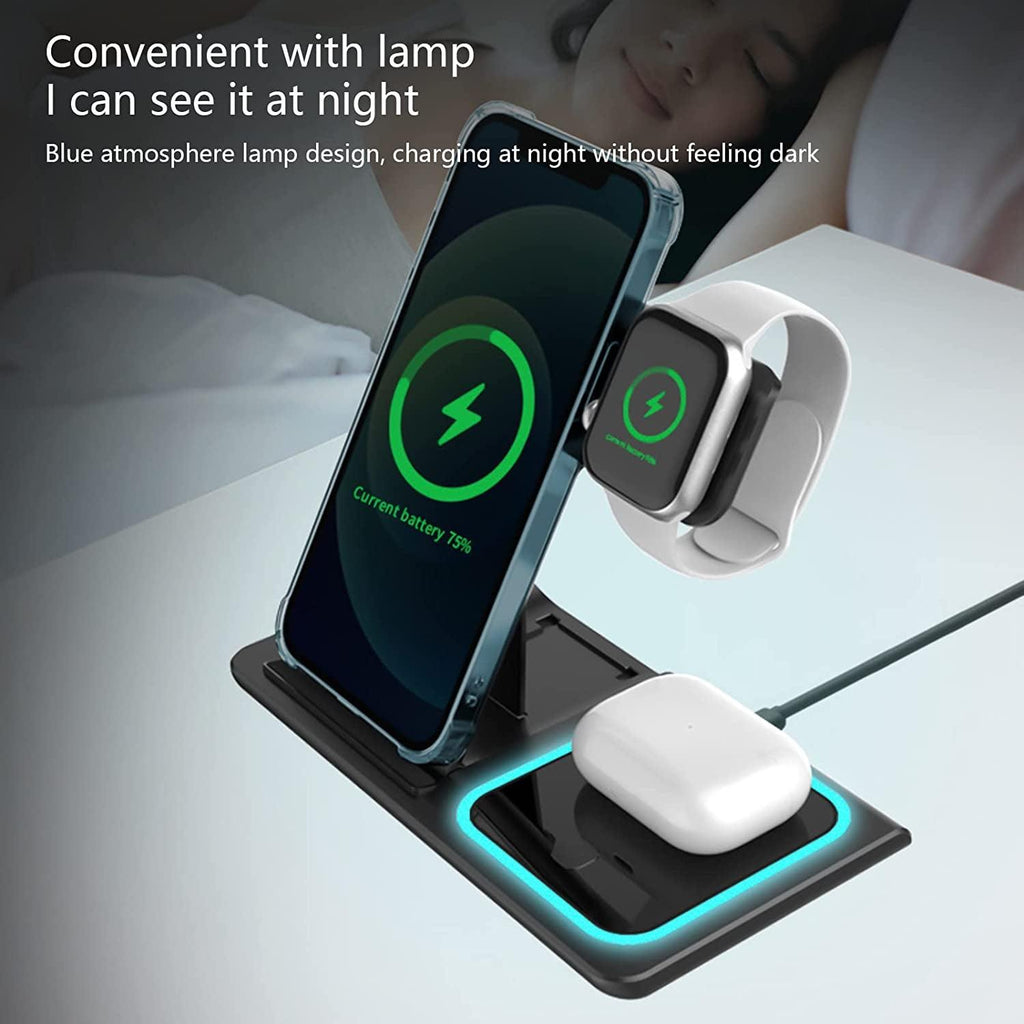 15W Fast Charging Wireless Charging Station 3 in 1 Charging Station for Multiple Devices 15W Foldable Wireless Charger Stand