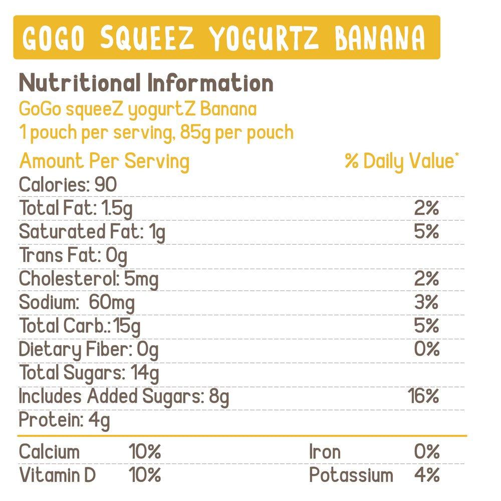 (16 Pack) Gogo Squeez Yogurtz Strawberry Banana Yogurt Pouch, 3 Oz