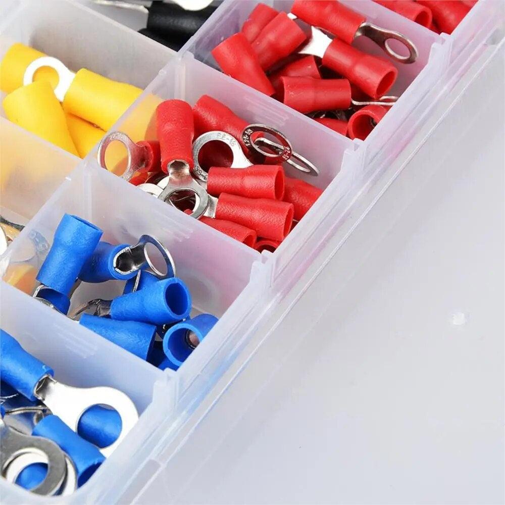 (102Pcs/Lot RV) Insulated Ring Terminals Electrical Wire Crimp Connector Kit Set with Box, Copper Wire Cord Pin End Butt