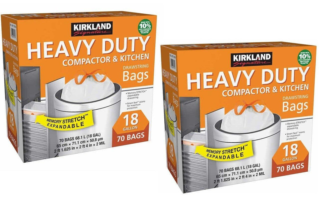 2 Packs Kirkland Heavy Duty Compactor & Kitchen Trash Bags 18 Gallon 70 CT Each - dealwake