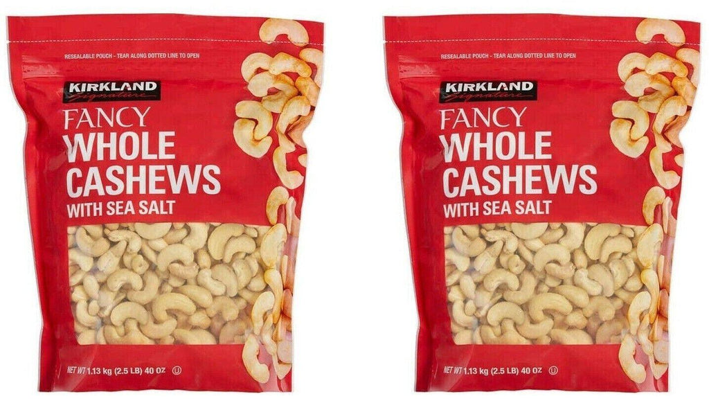 2 Packs Kirkland Signature Whole Fancy Cashew Nuts with Sea Salt 2.5Lb Each Pack