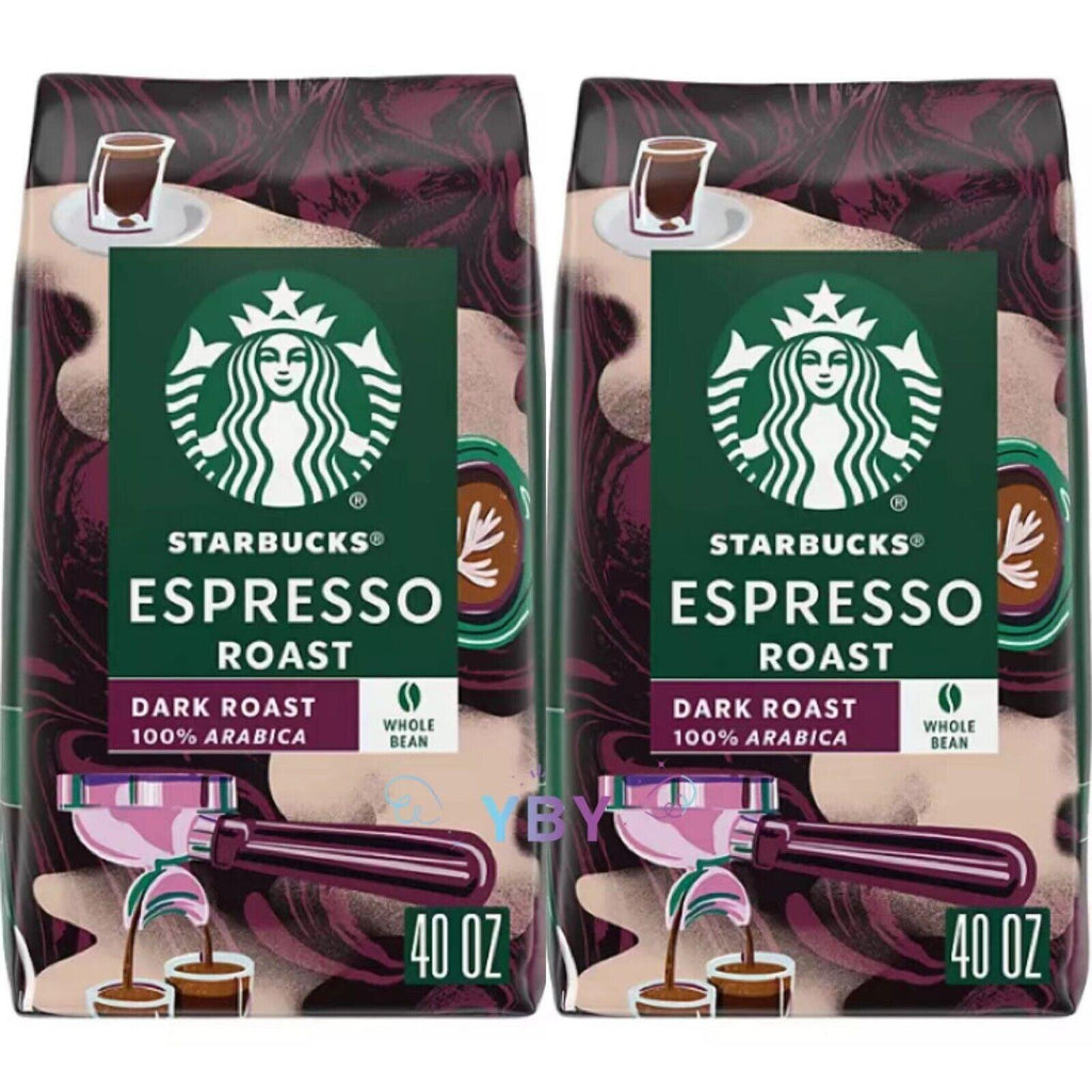 2 Packs Starbucks Espresso Dark Roast Whole Bean Coffee 40 Oz Each Pack = 80 Oz