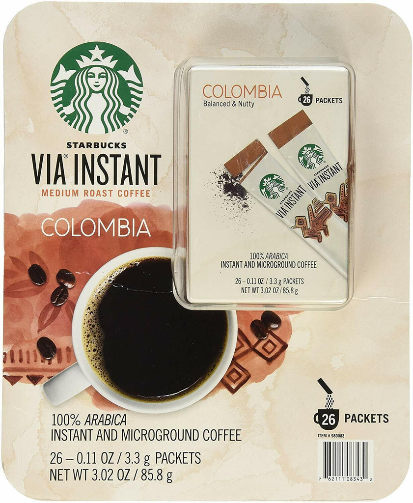 2 X Starbucks via Instant Columbia Coffee Medium Roast 26 Ct Each, Total 52 Ct