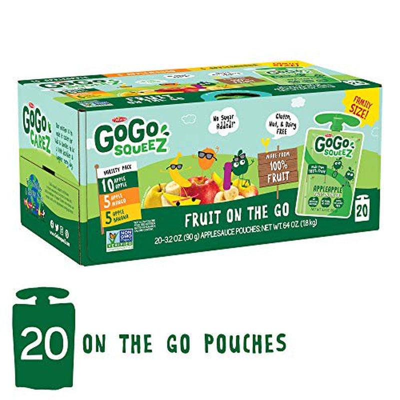 (20 Pack) Gogo Apple Apple, Apple Banana, Apple Mango Applesauce, 3.2 Oz