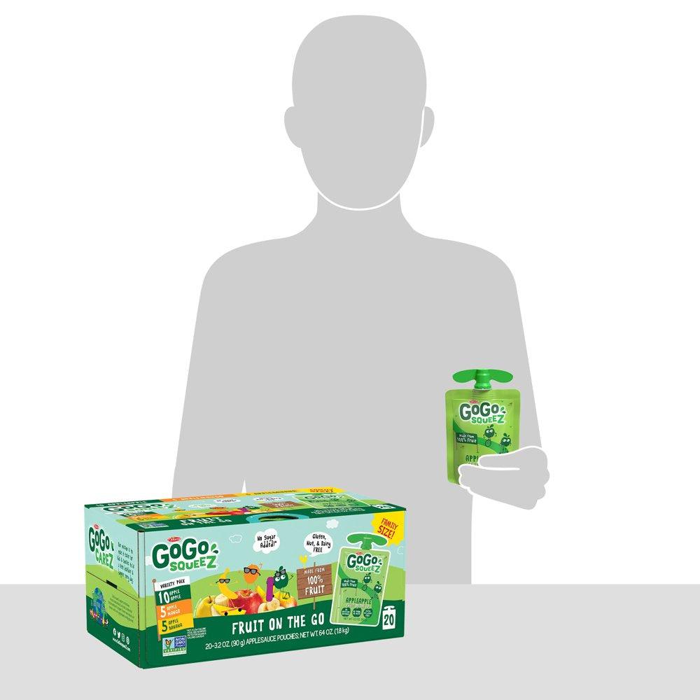 (20 Pack) Gogo Apple Apple, Apple Banana, Apple Mango Applesauce, 3.2 Oz