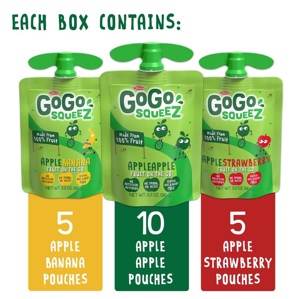 (20 Pack) Gogo Apple, Banana, Strawberry Applesauce Pouch, 3.2 Oz