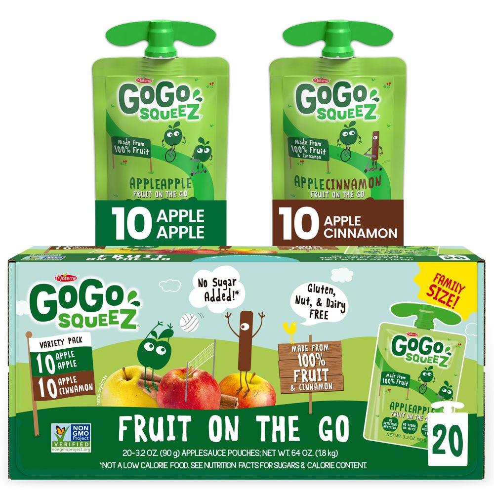 (20 Pack) Gogo Squeez Apple and Cinnamon Applesauce Pouch, 3.2 Oz, 20 Pack