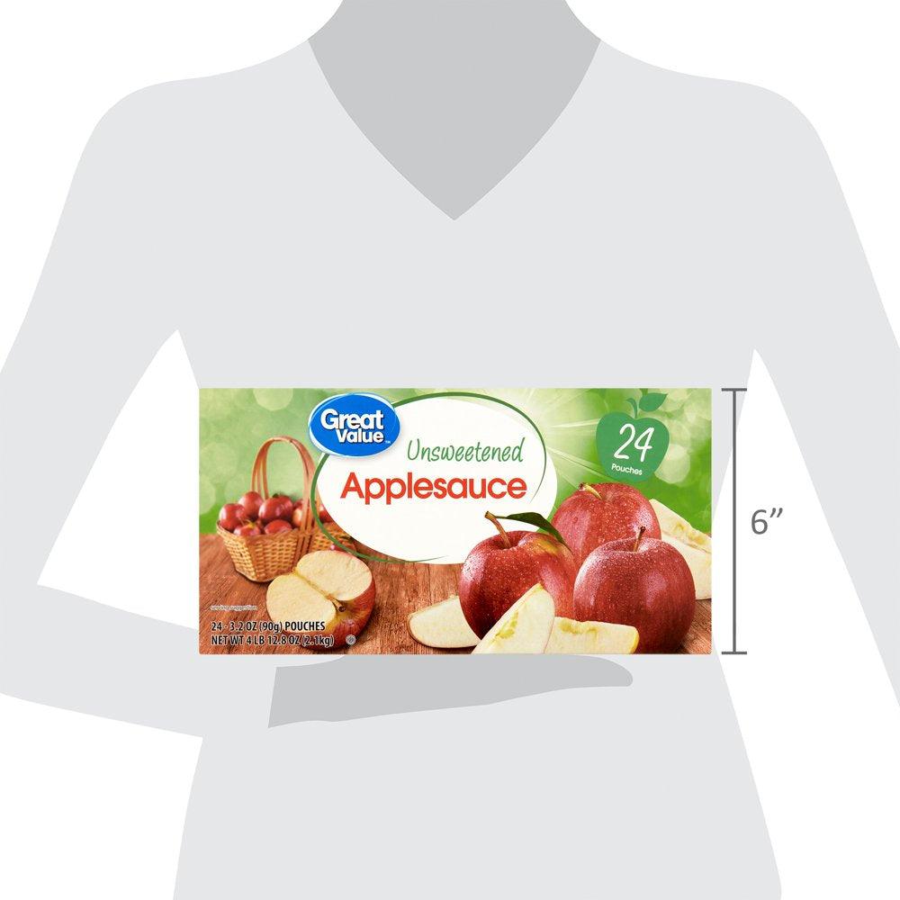 (24 Pack) Great Value Applesauce Pouches, Unsweetened, 3.2 Oz