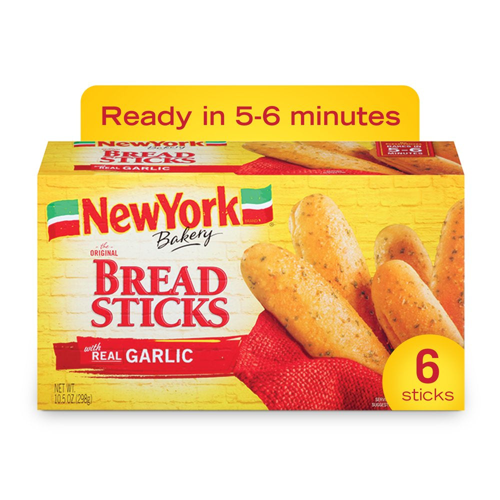 New York Bakery Breadsticks with Real Garlic, 10.5 Oz, 6 Count Box (Frozen)