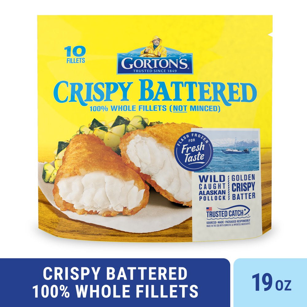 Gorton’S Crispy Battered Fish, Wild Caught Pollock, Frozen, 10 Count, 19 Oz. Resealable Bag