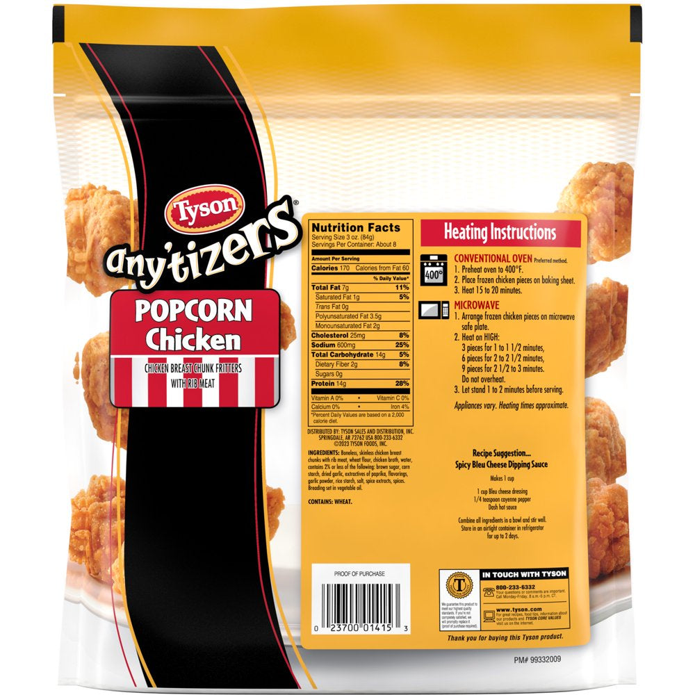 Tyson Any'Tizers Popcorn Chicken, 1.5 Lb Bag (Frozen)